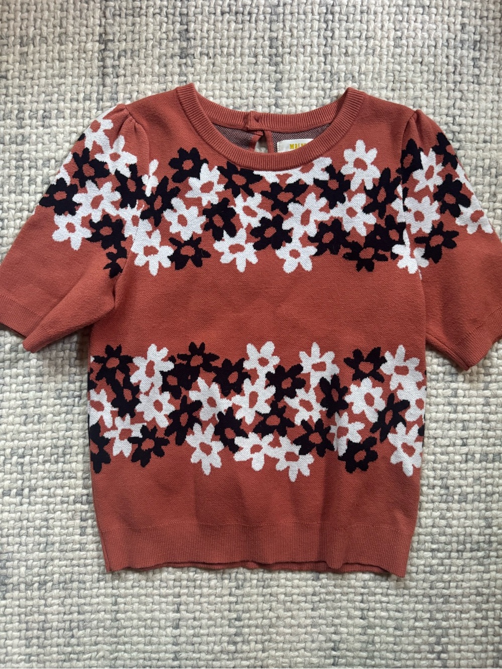Maeve Anthropologie Harmon Knit Floral Short Sleevr Sweater Top Small